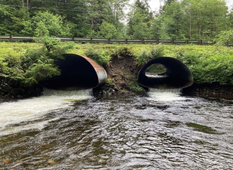 a water flowing through a culvert