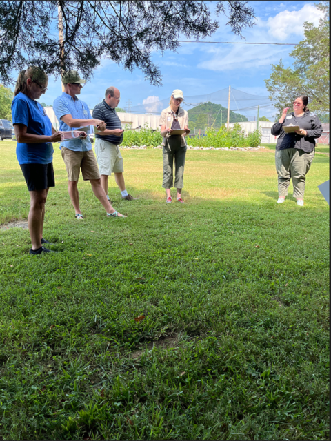 Workshop participants outside in a semi-circle