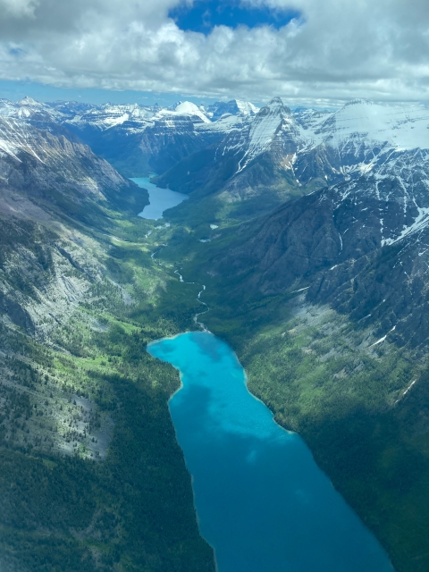 aerial view of mountains and lakes