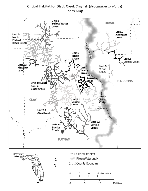 Index Map of Critical Habitat Units for Black Creek crayfish    