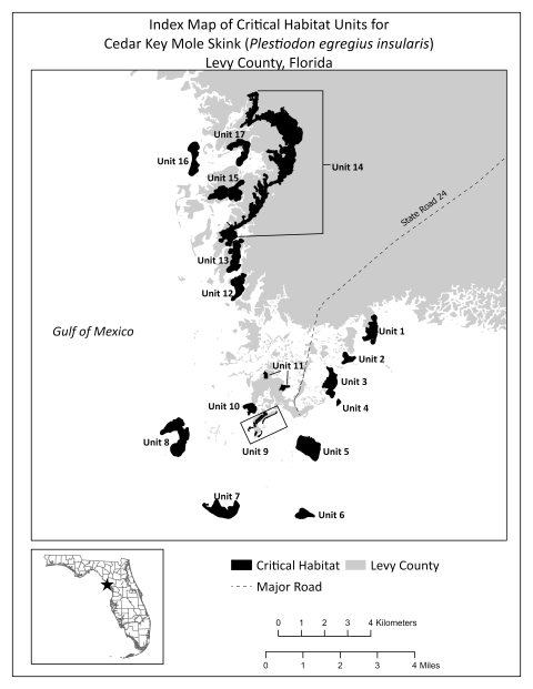 Index Map of Critical Habitat Units for Cedar Key Mole Skink