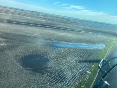 aerial view of farm fields and wetlands