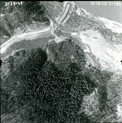 aerial photo of flooded land, river, forest