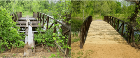 Side by side depiction of bridge after repairs