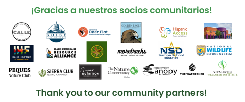 A grouping of 19 community partner logos with text: Gracias a nuestros socios comunitarios, thank you to our community partners!