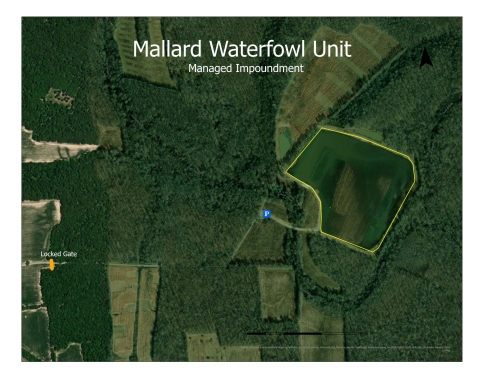 Aerial photo outlining the Mallard Point Waterfowl Unit