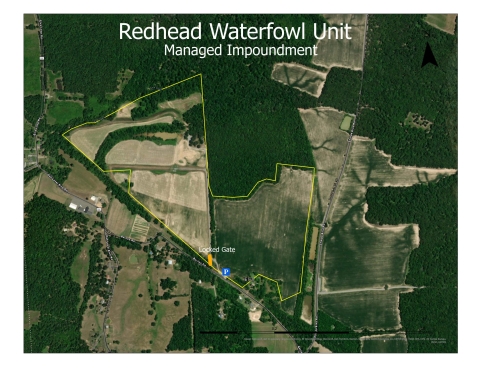 Aerial image outlining the Redhead Waterfowl Unit