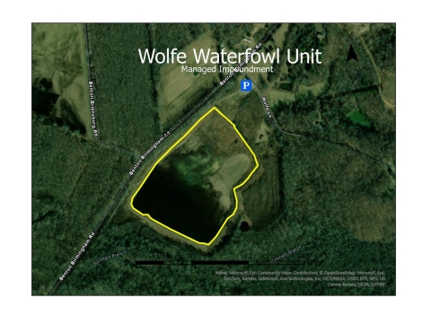 Aerial image outlining the Wolfe Waterfowl Unit