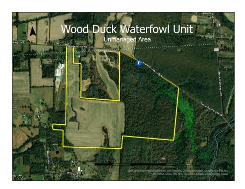 Aerial image outlining the Wood Duck Waterfowl Area