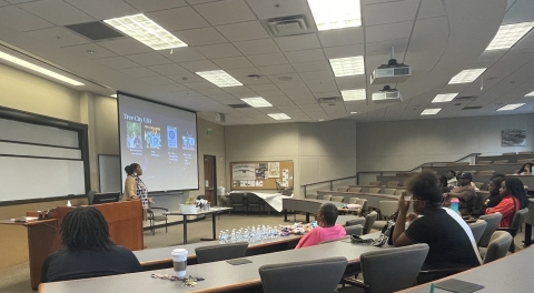 Ms. Denise Cole, Auburn University MANRRS chapter advisor and urban forester facilitates interactive lesson with MANRRS Juniors on Urban Forestry in which students’ group into teams, design a city, and receive feedback