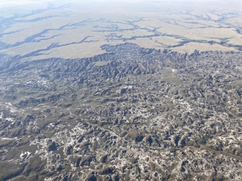 aerial view of mountains and terrain