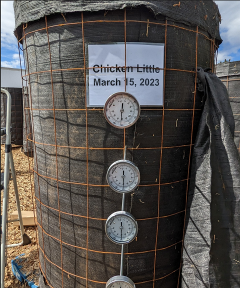 Image of a bioreactor with a sign that states "Chicken Little March 15, 2023"