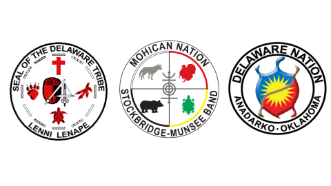 Three colorful seals, each representing the three federally-recognized Lenape descendant tribes.