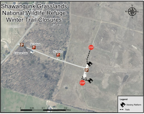 Seasonal trail closure map at the Shawangunk Grasslands National Wildlife Refuge