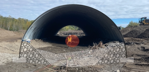 photo with a culvert schematic overlaid showing new and old culvert size