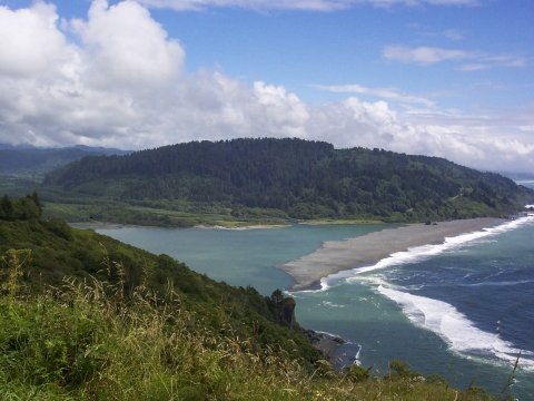 an areal shot of an estuary