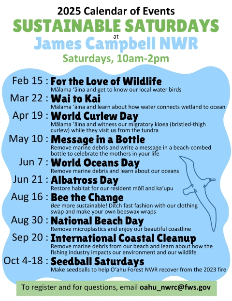 Sustainable Saturdays Calendar for James Campbell NWR