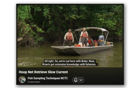Retrieval in slow current areas, large hoop net, using bridle anchor, training techniques