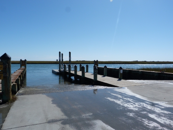 View from land looking down the boat ramp toward the water