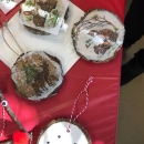 Wooden Christmas ornaments on a table