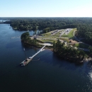 Aerial View of a boat dock and parking lot