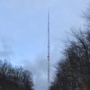 a communication tower near trees