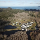 An aerial image of Makah National Fish Hatchery in Clallam Bay, Washington