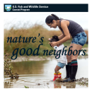 Natureʻs Good Neighbor Brochure Cover with sister holding younger sister's hands standing at the waters edge in a tidal marsh.