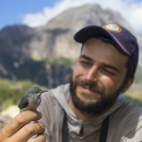 Man with beard holding gray bird