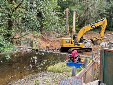 Klaskanine Fish Hatchery Dam #3 under removal and restoration