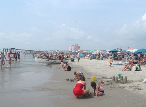 Busy New Jersey beach in summer