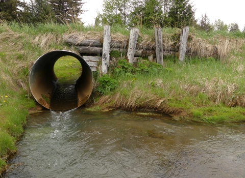 a round perched culvert pinching a creek