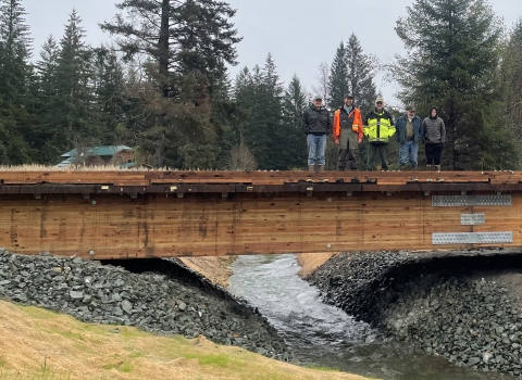 5 people on a bridge