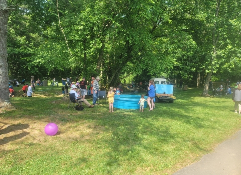 Annual Kids fishing rodeo picturing fish stocking, creek fishing, and the training pool