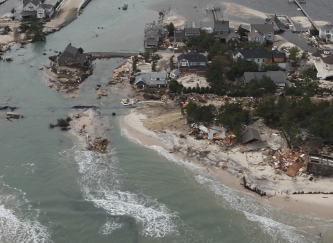 Oblique aerial image of Mantoloking New Jersey after Hurricane Sandy