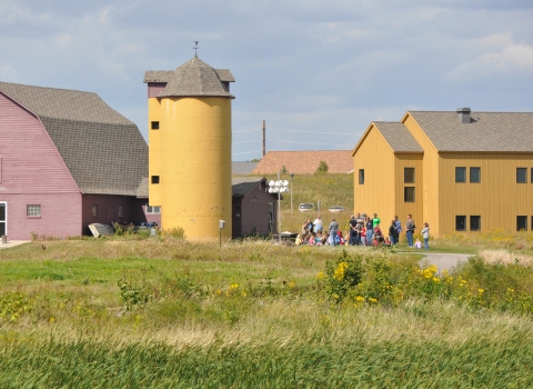 Students gathered on the Prairie Wetlands Learning Center campus