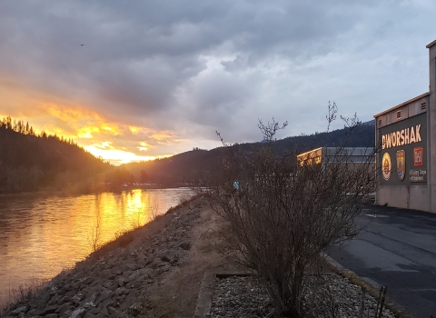 Dworshak National Fish Hatchery on the Clearwater, sunset after a storm.