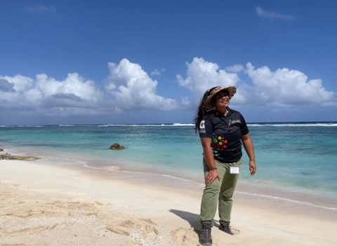 Kupu Member Maria on the scenic Ritidian Beach at the Guam National Wildlife Refuge